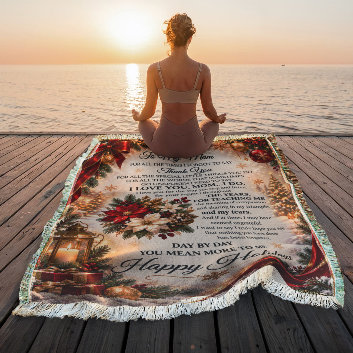 to my mom happy holidays printed woven blanket..