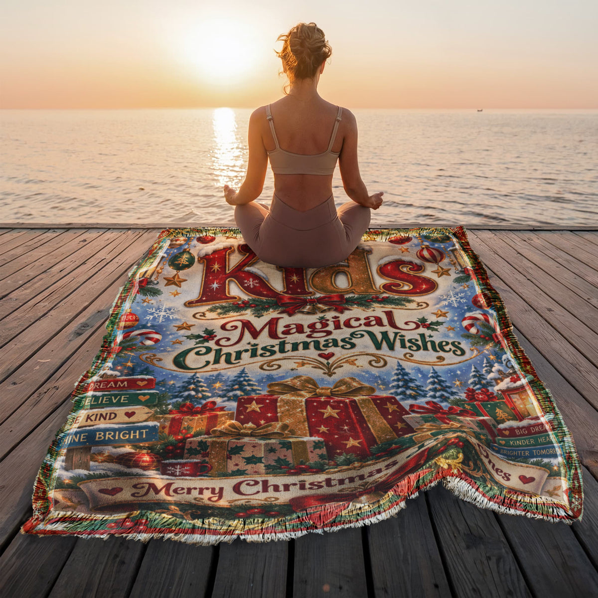Kids Christmas Woven Blanket – Magical Christmas Wishes Holiday Blanket, Christmas Gift for Boys and Girls