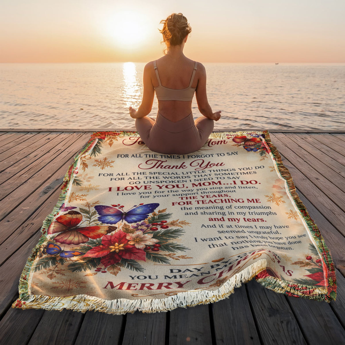 To My Mom Merry Christmas Woven Blanket – Heartfelt Christmas Gift for Mom, Mother Holiday Keepsake Blanket