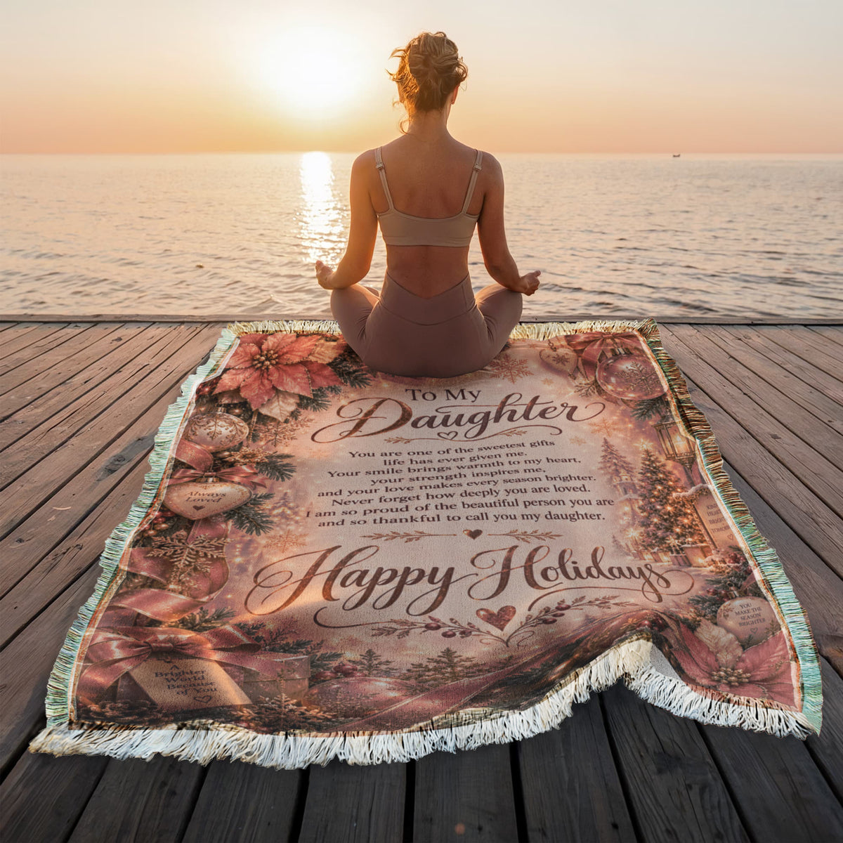 To My Daughter Happy Holidays Printed Woven Blanket – Heartfelt Christmas Keepsake Gift
