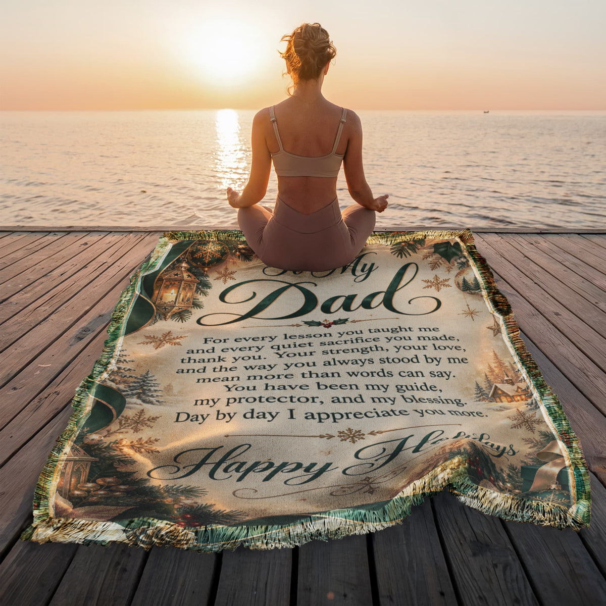 To My Dad Christmas Woven Green Blanket – Heartfelt Holiday Gift for Dad, Father Christmas Keepsake