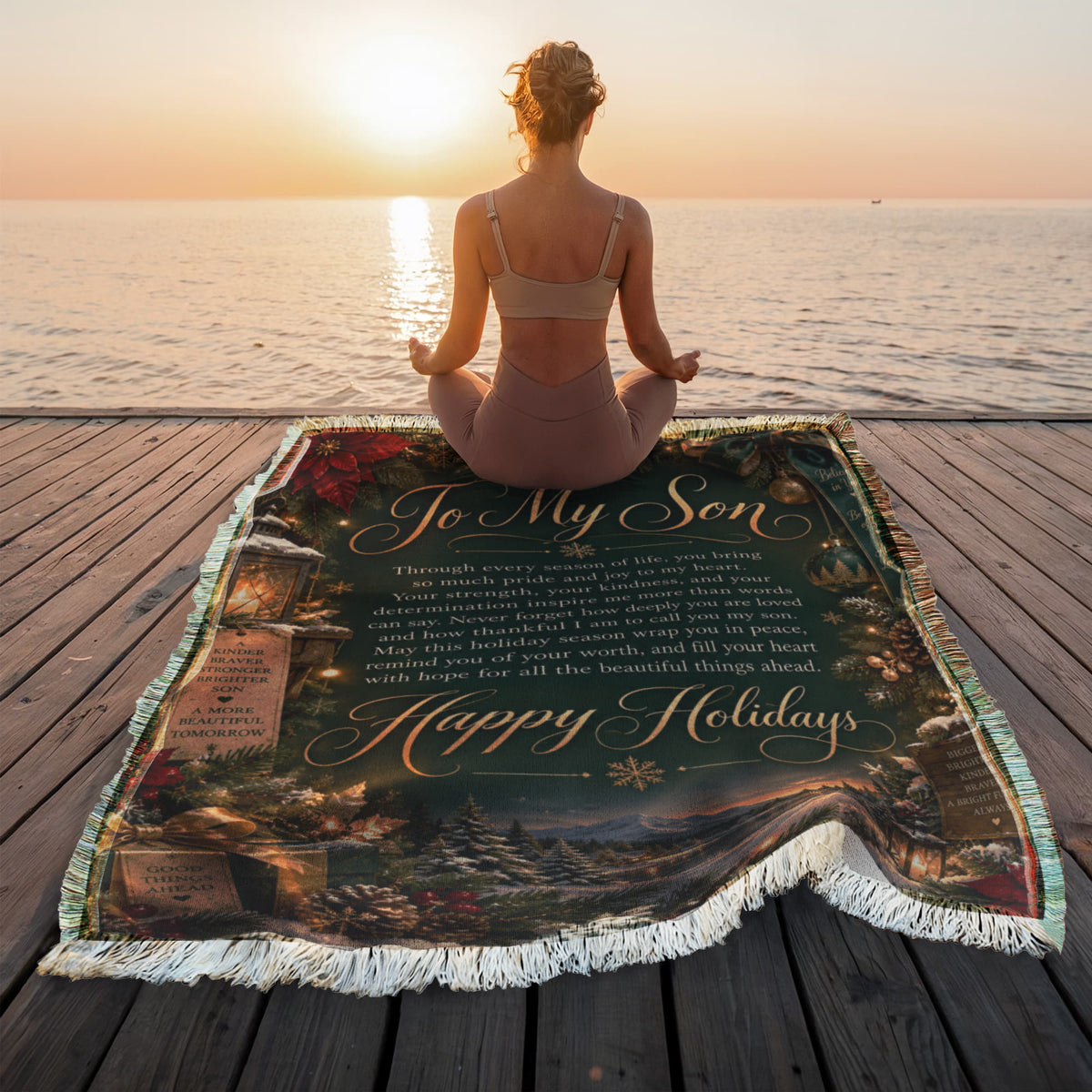 To My Son Happy Holidays Printed Green Woven Blanket – Heartfelt Christmas Keepsake Gift