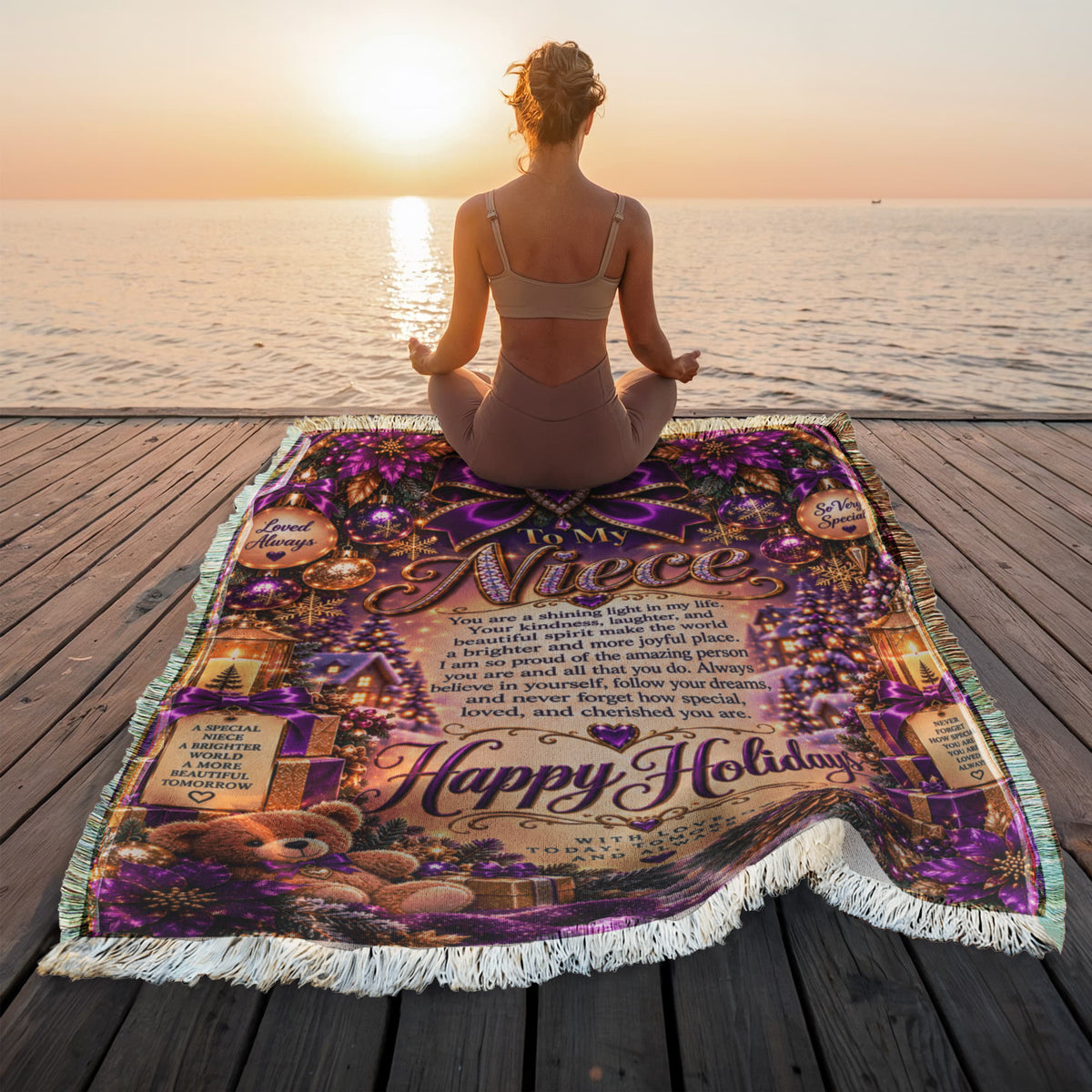 To My Niece Christmas Woven Purple Blanket – Heartfelt Holiday Keepsake Gift for Niece