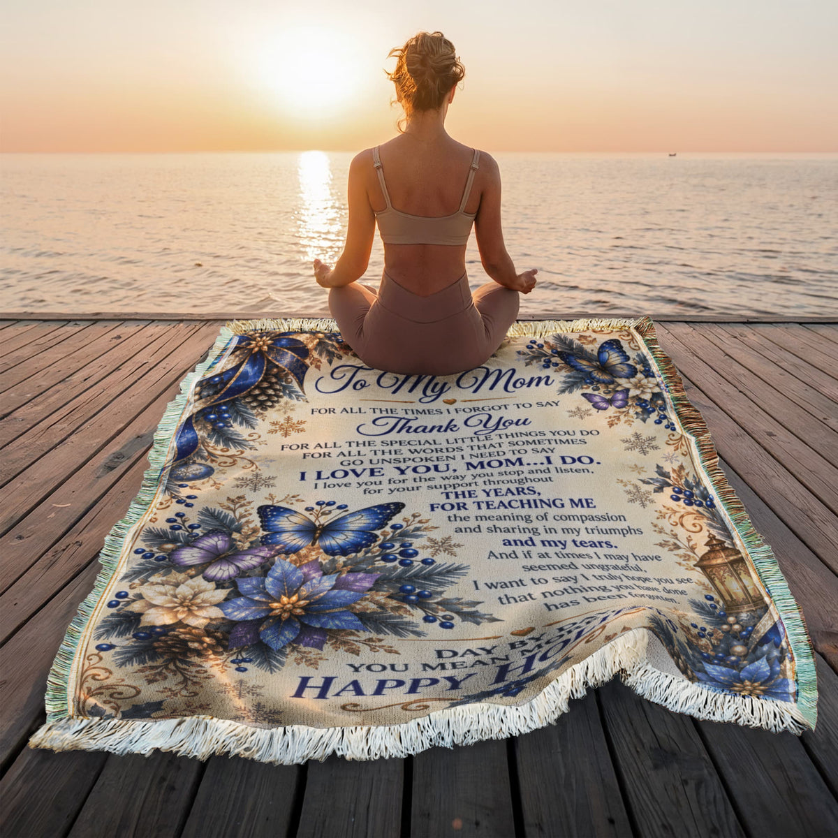 to my mom happy holidays printed woven blanket