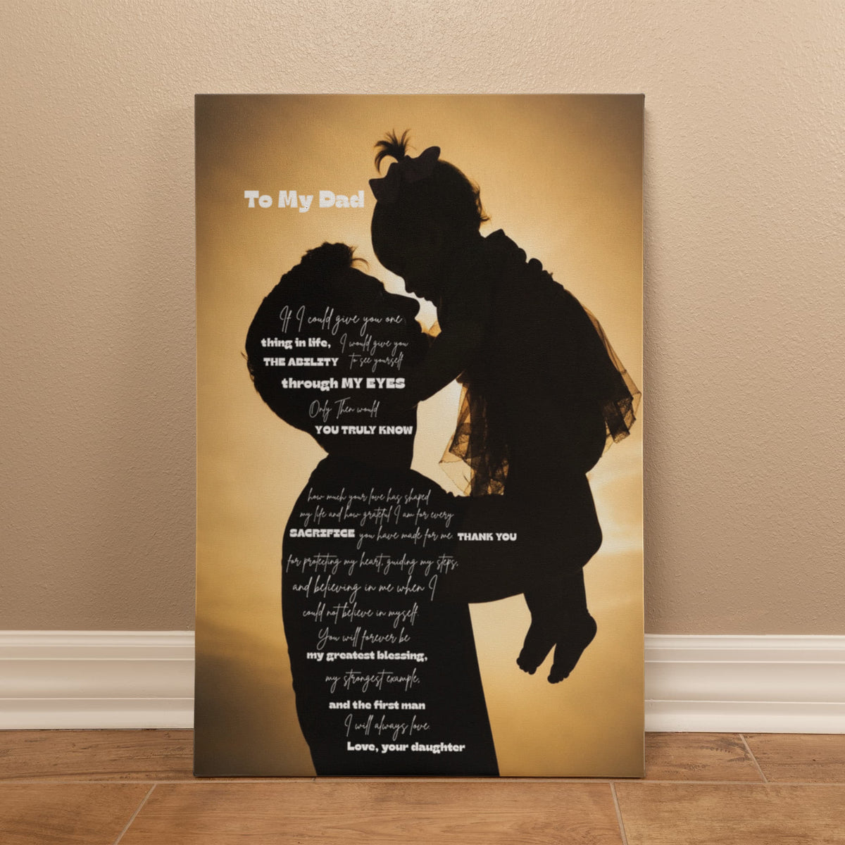 Daddy's Greatest Blessing (Professional wrapped Silhouette Canvas with a beautiful heart warming Message)