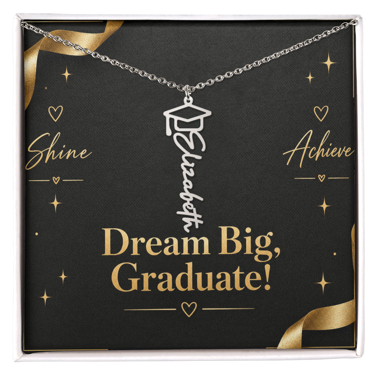 Personalized Graduation Cap Name Necklace – Custom Dream Big Graduate Jewelry Gift for Her