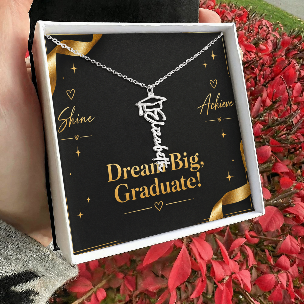 Personalized Graduation Cap Name Necklace – Custom Dream Big Graduate Jewelry Gift for Her