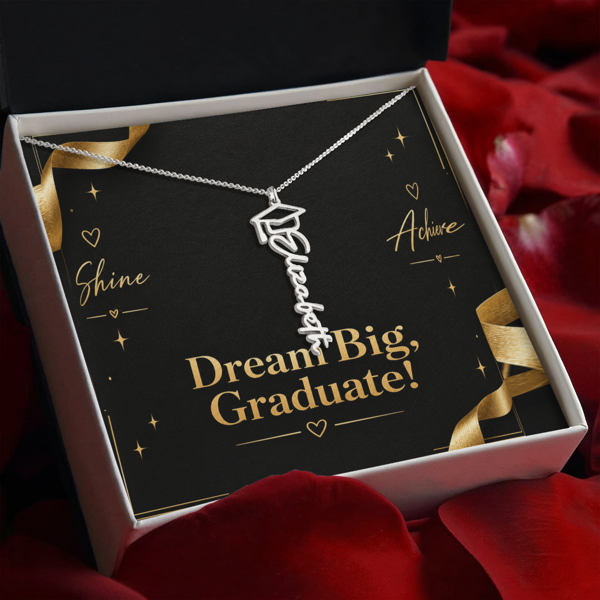 Personalized Graduation Cap Name Necklace – Custom Dream Big Graduate Jewelry Gift for Her