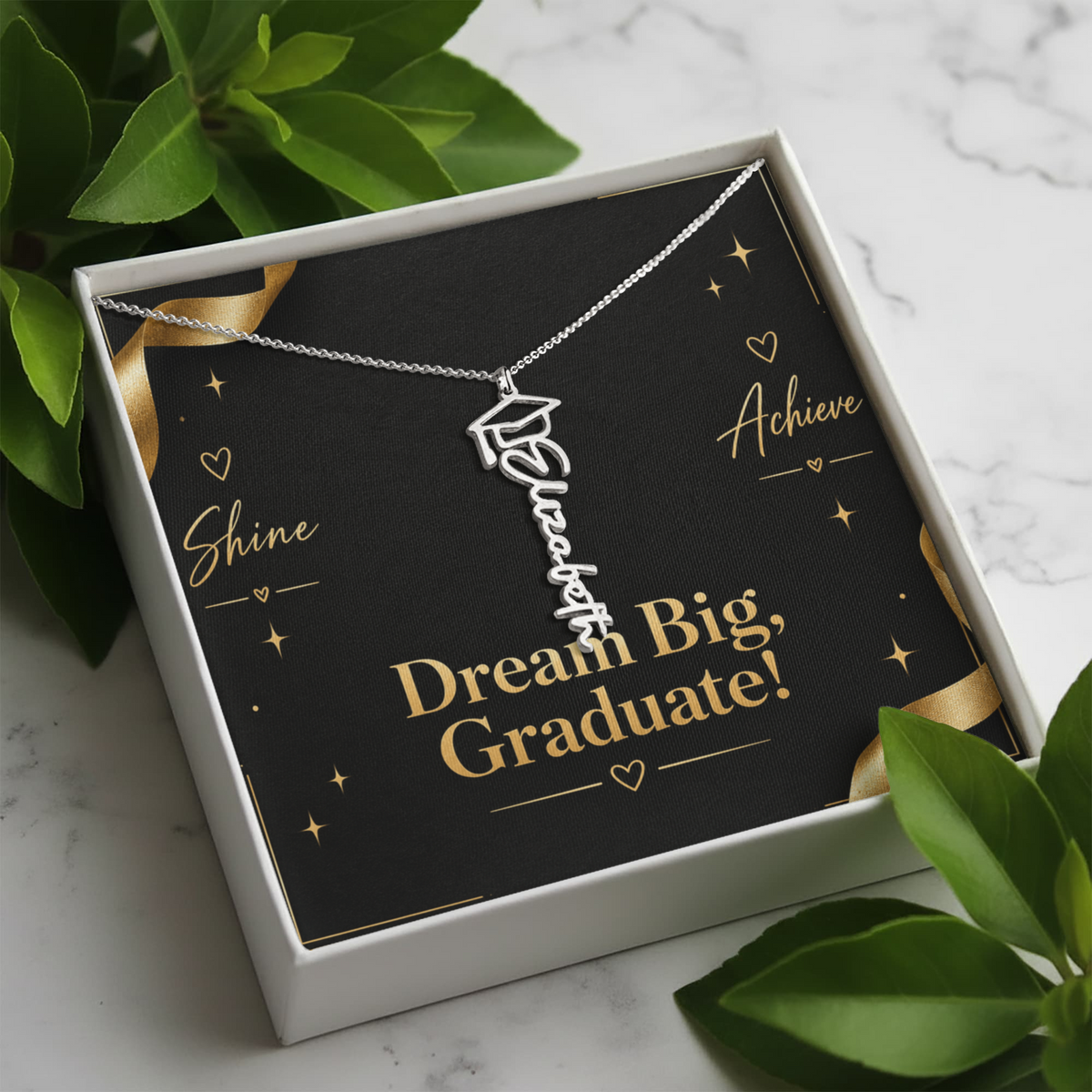 Personalized Graduation Cap Name Necklace – Custom Dream Big Graduate Jewelry Gift for Her