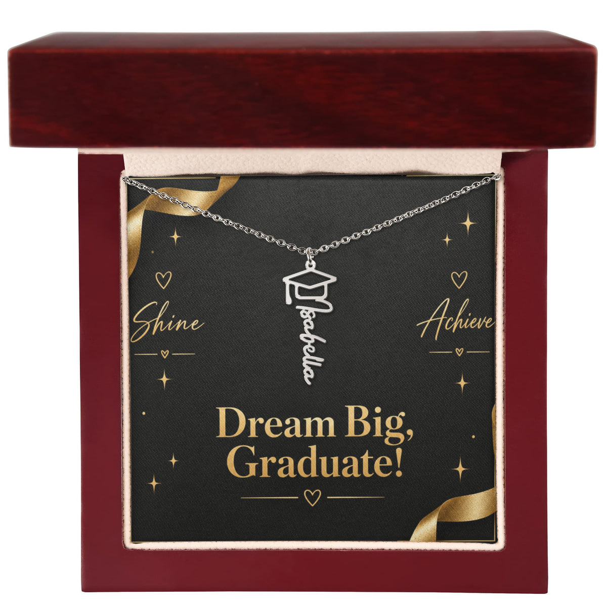Personalized Graduation Cap Name Necklace – Custom Dream Big Graduate Jewelry Gift for Her