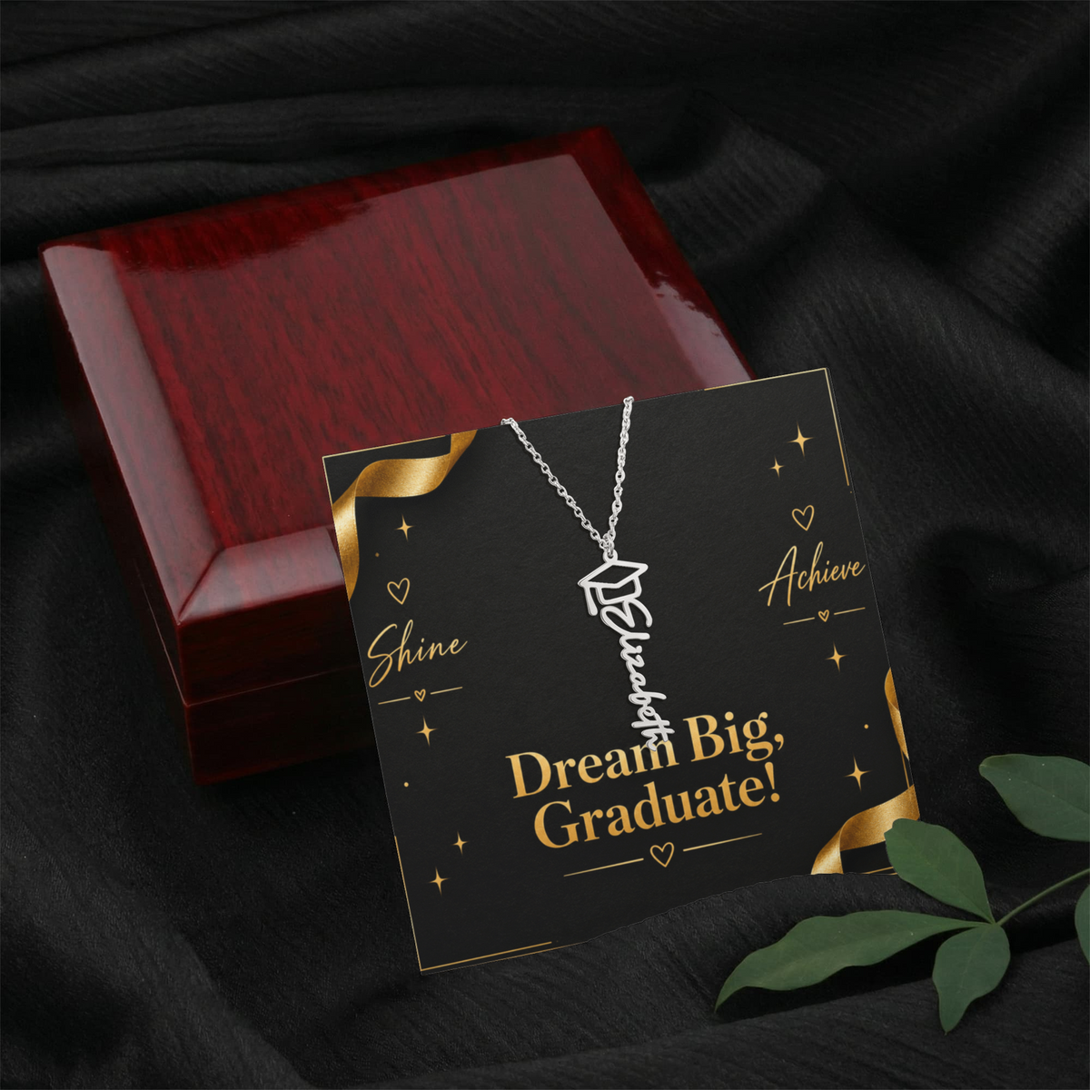 Personalized Graduation Cap Name Necklace – Custom Dream Big Graduate Jewelry Gift for Her
