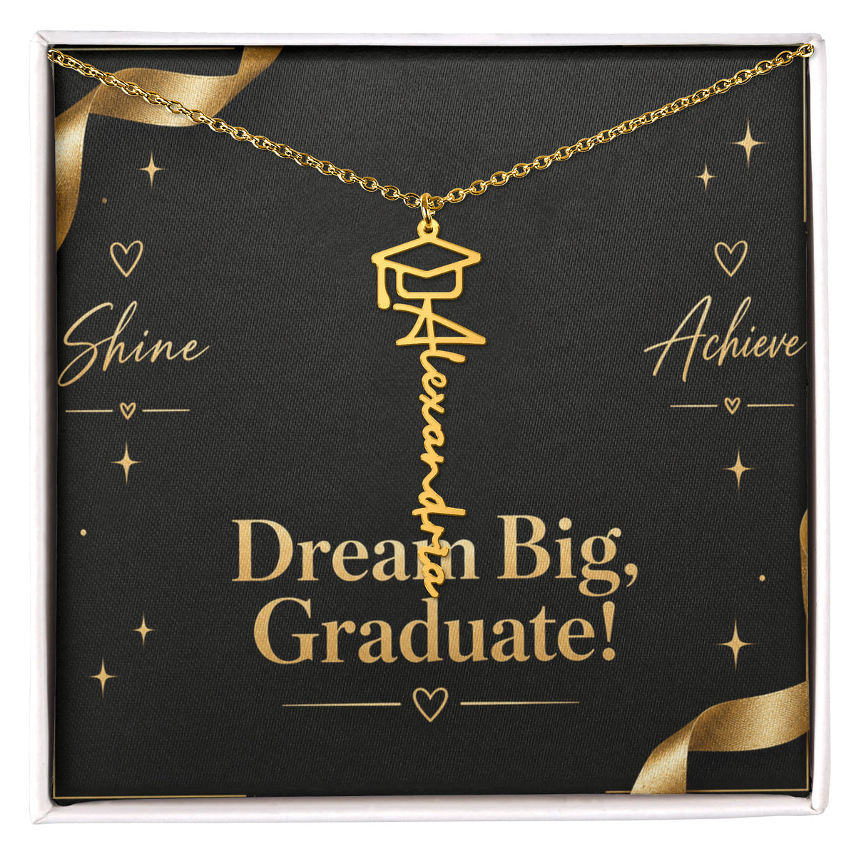 Personalized Graduation Cap Name Necklace – Custom Dream Big Graduate Jewelry Gift for Her