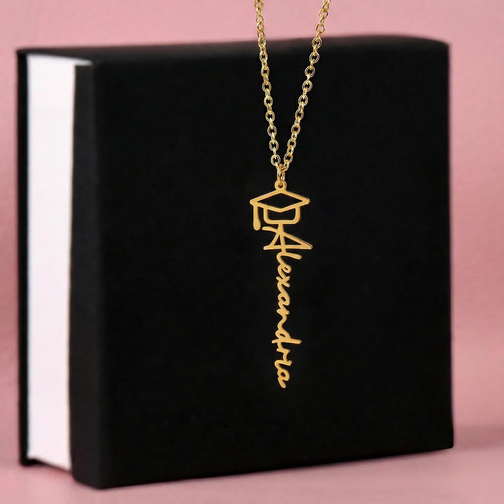 Personalized Graduation Cap Name Necklace – Custom Dream Big Graduate Jewelry Gift for Her