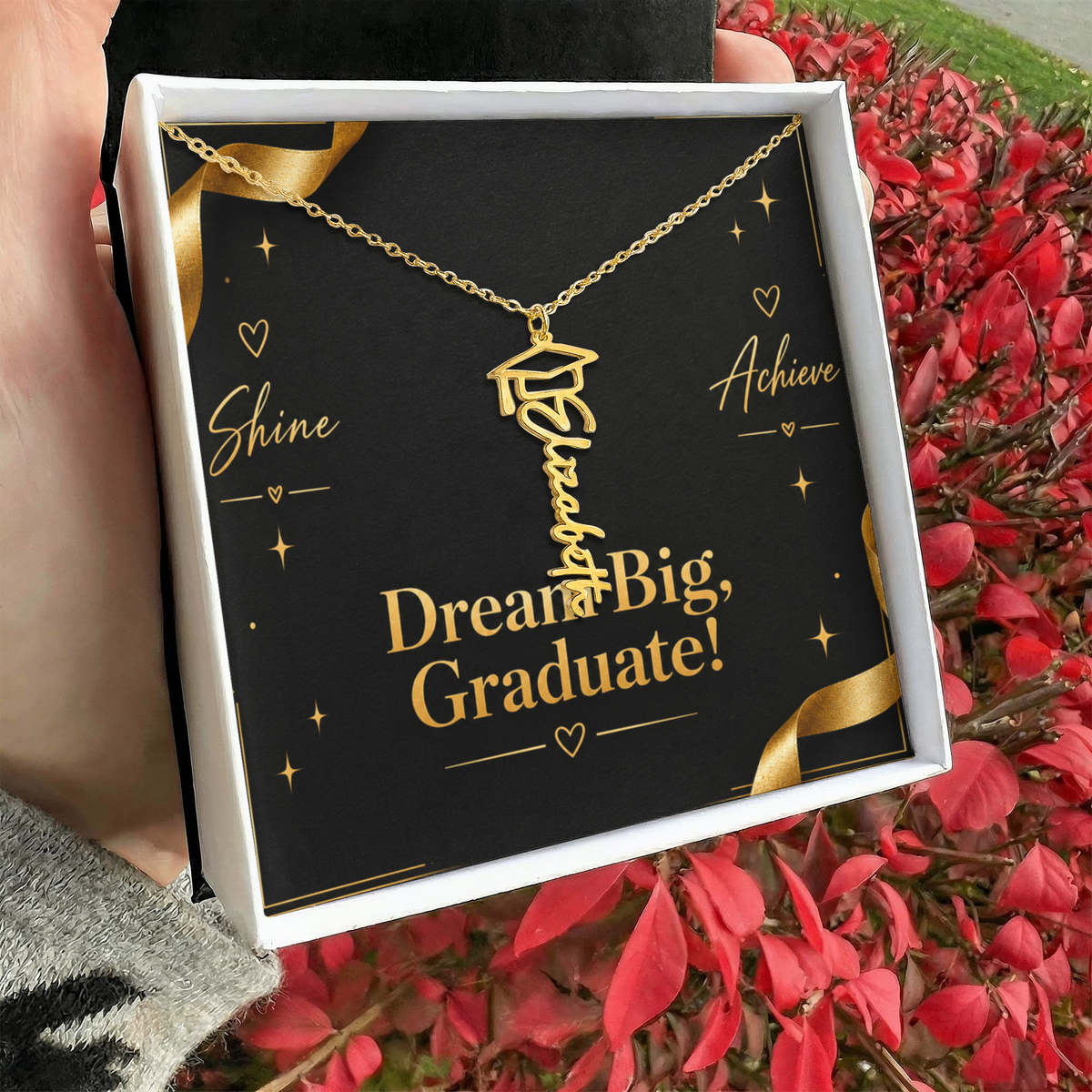 Personalized Graduation Cap Name Necklace – Custom Dream Big Graduate Jewelry Gift for Her