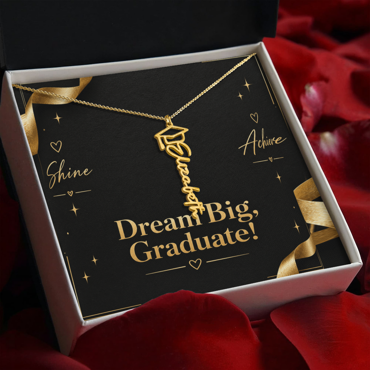 Personalized Graduation Cap Name Necklace – Custom Dream Big Graduate Jewelry Gift for Her