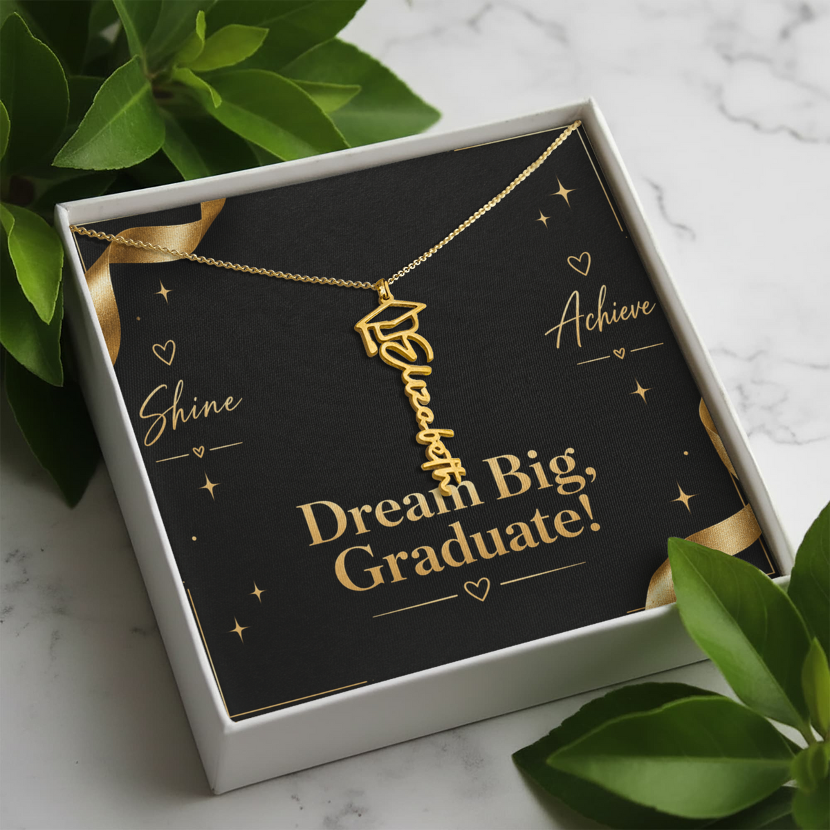 Personalized Graduation Cap Name Necklace – Custom Dream Big Graduate Jewelry Gift for Her
