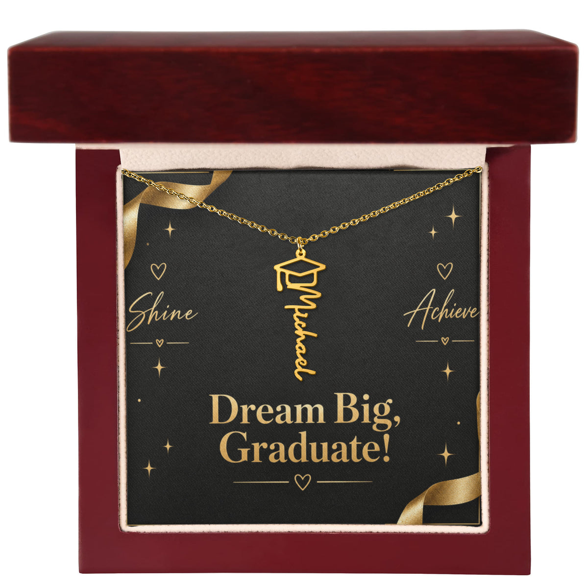 Personalized Graduation Cap Name Necklace – Custom Dream Big Graduate Jewelry Gift for Her