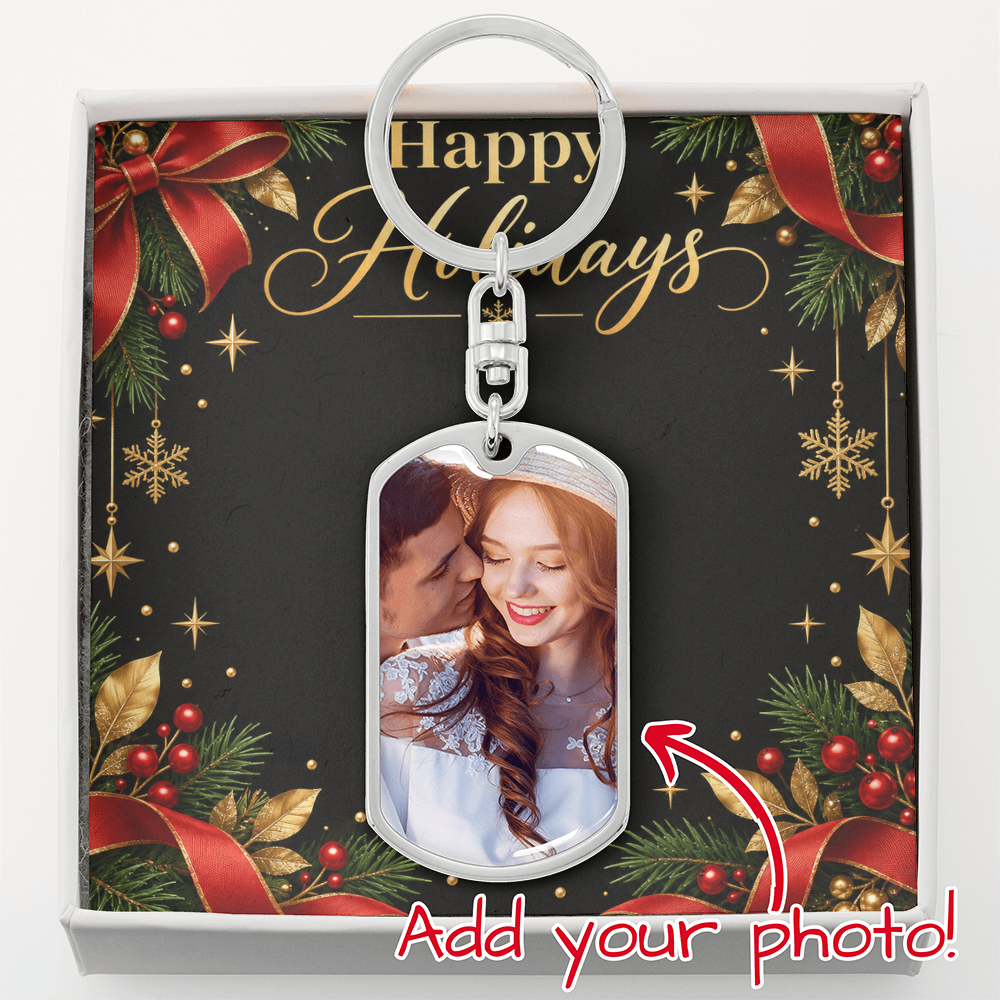 Happy Holidays Personalized Dog Tag Keychain – Custom Photo Gift