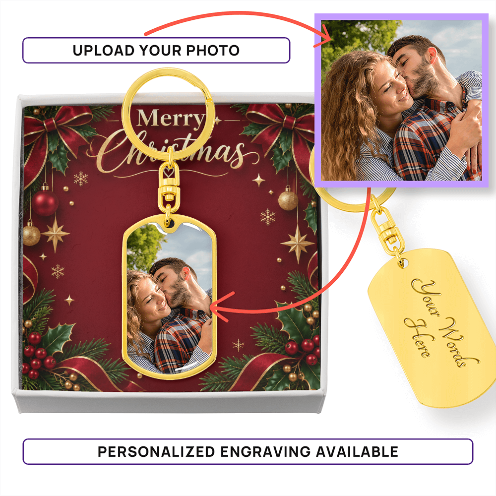 Merry Christmas Personalized Photo Dog Tag Necklace – Custom Picture Necklace