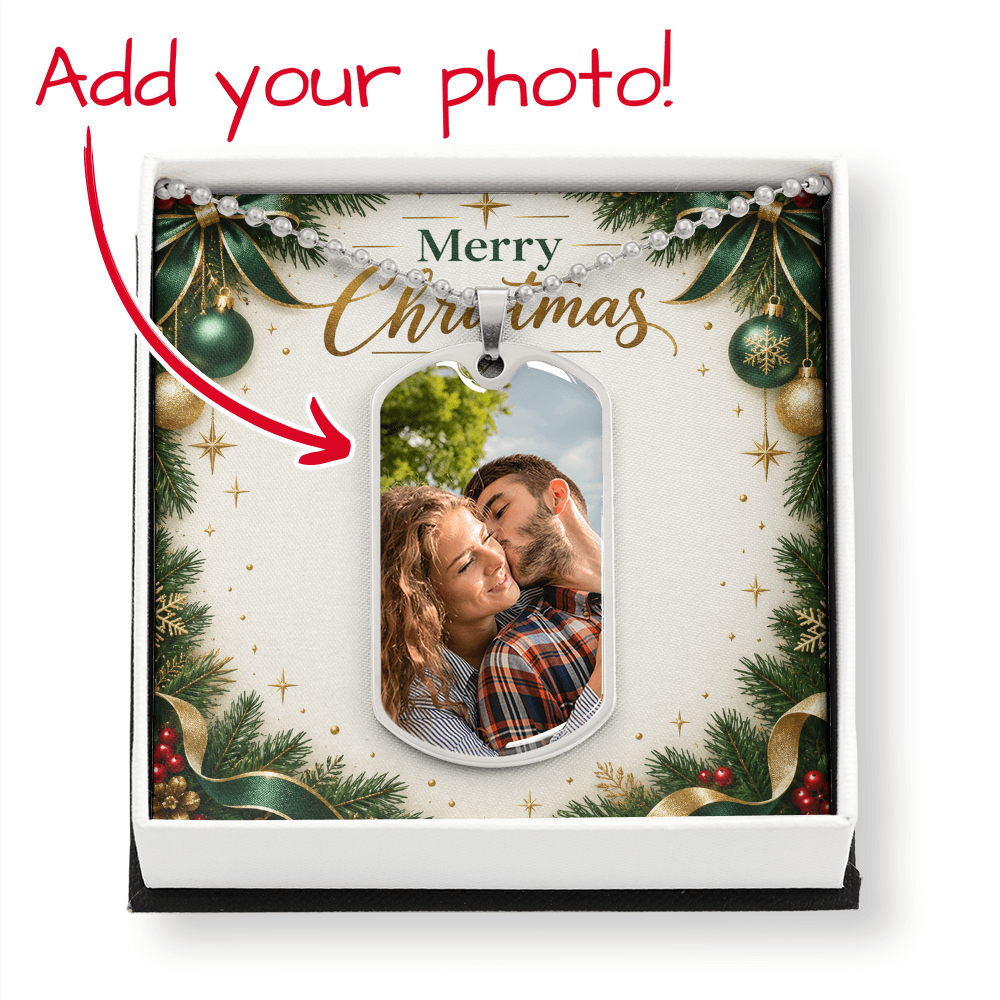 Merry Christmas Personalized Photo Dog Tag Necklace – Custom Picture Necklace Gift