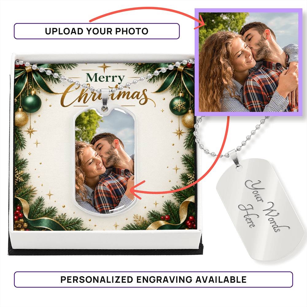 Merry Christmas Personalized Photo Dog Tag Necklace – Custom Picture Necklace Gift