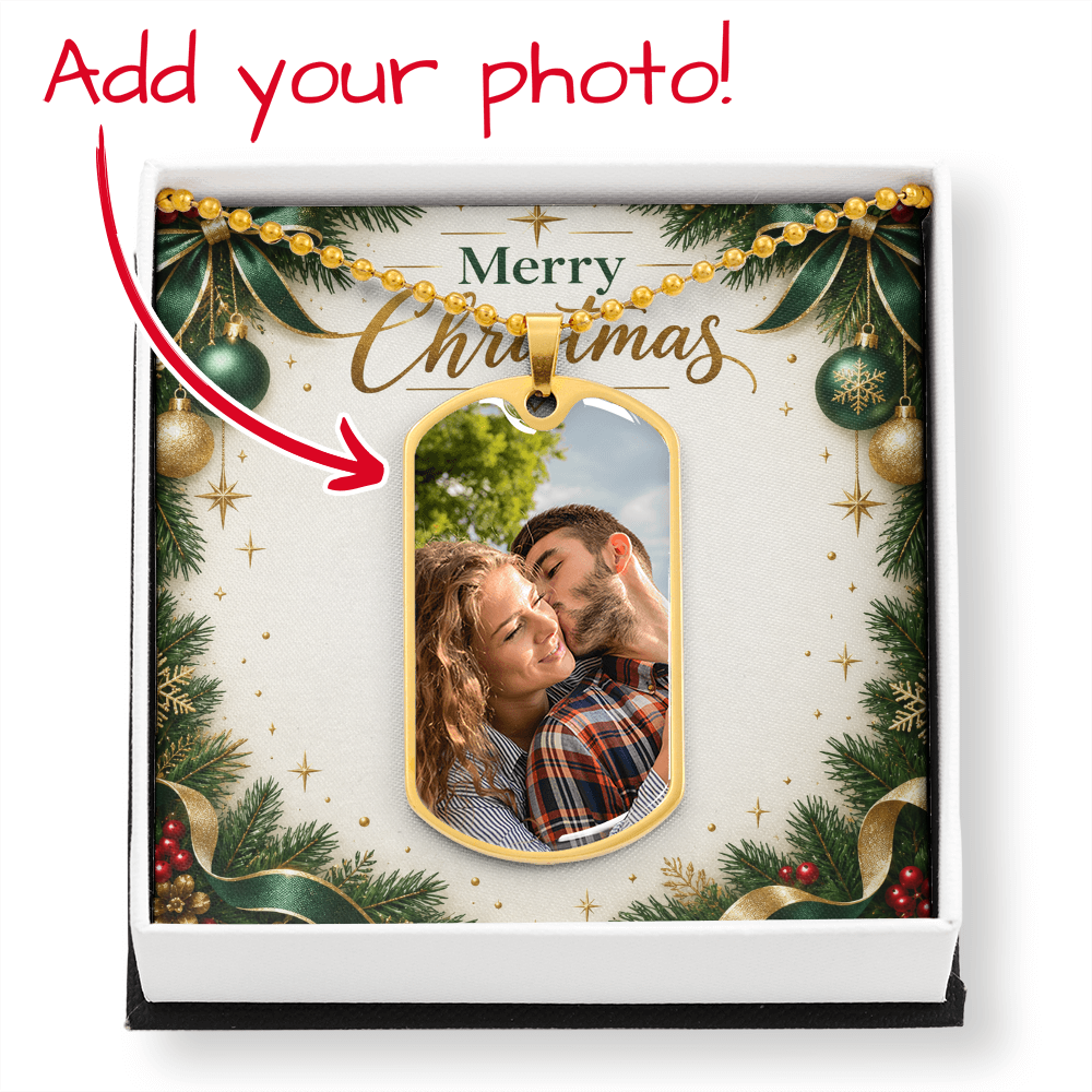 Merry Christmas Personalized Photo Dog Tag Necklace – Custom Picture Necklace Gift