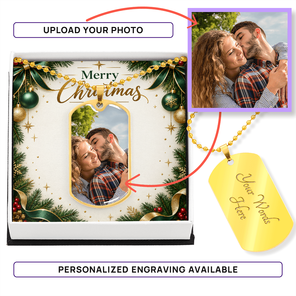 Merry Christmas Personalized Photo Dog Tag Necklace – Custom Picture Necklace Gift